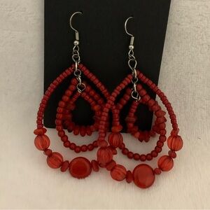 Red Beaded Teardrop Earrings